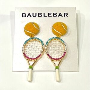 BaubleBar Tennis Racket Dangle Drop Earrings Mixed Colored Crystals Beautiful
